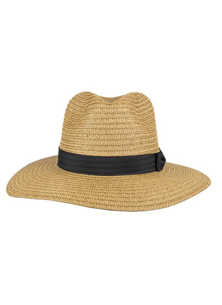 Women's Straw Fedora Hat with Slim Ribbon and Bow