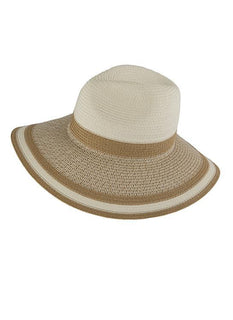 Women's Straw Fedora Hat with Wide Striped Brim