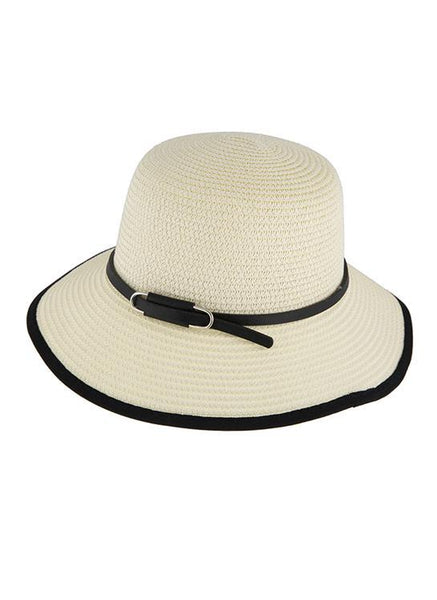 Women's Straw Sun Hat with Buckle Trim