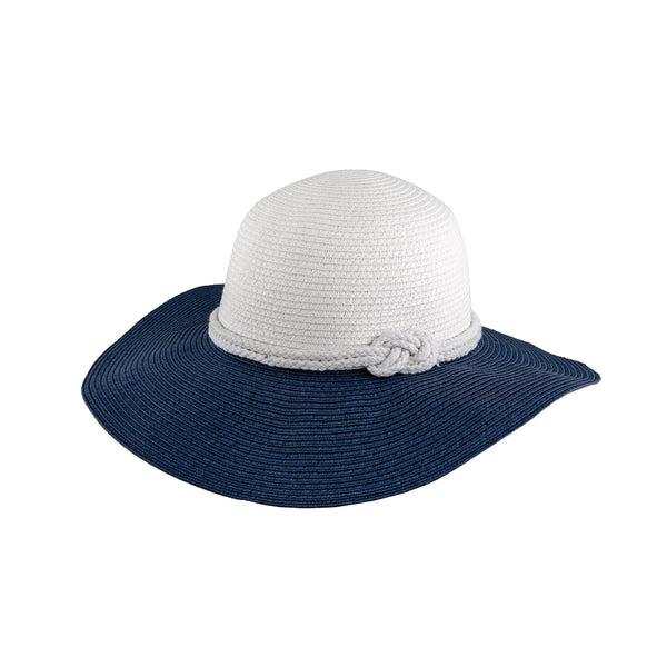 Women's Two-Tone Straw Floppy Sun Hat with Rope Trim