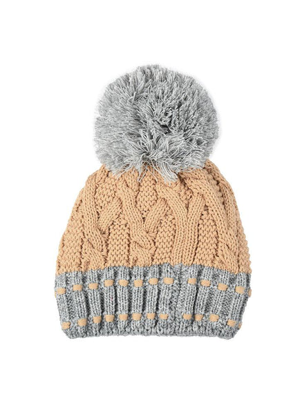 Women's Chunky Cable Knit Bobble Hat