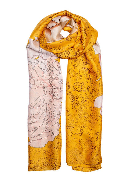 Women’s Abstract Horse and Florals Print Silk-Like Lightweight Scarf