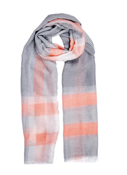 Women's Lightweight Ombre Scarf with Contrast Check Border