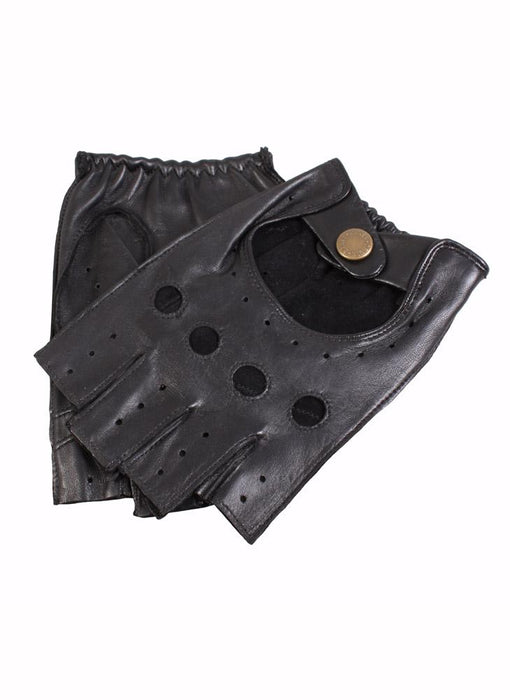 Men's Fingerless Leather Driving Gloves in Black