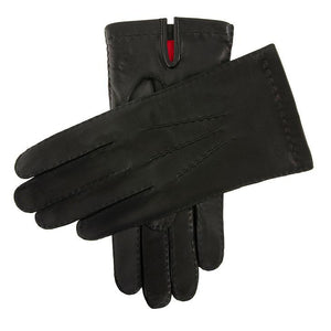 Men's handsewn three-point silk-lined leather gloves in black