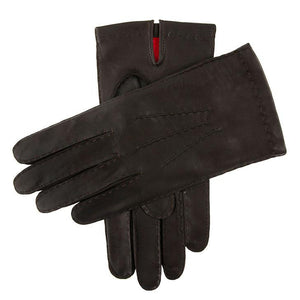 Men's handsewn three-point silk-lined leather gloves in brown