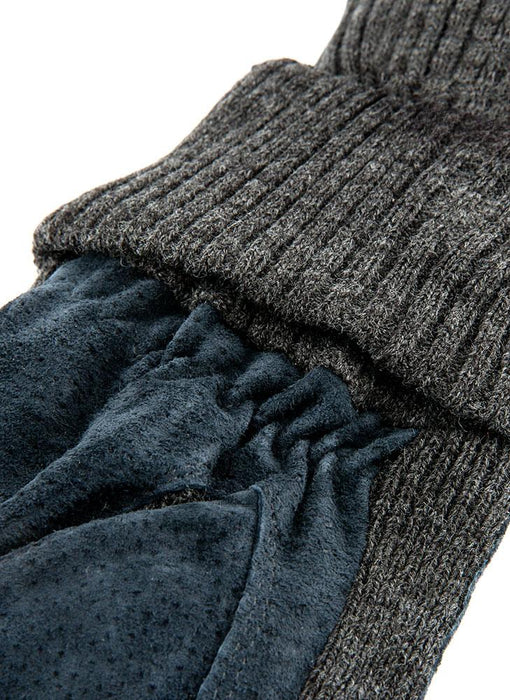 Men's Three Point Fleece Lined Suede Gloves Navy closeup