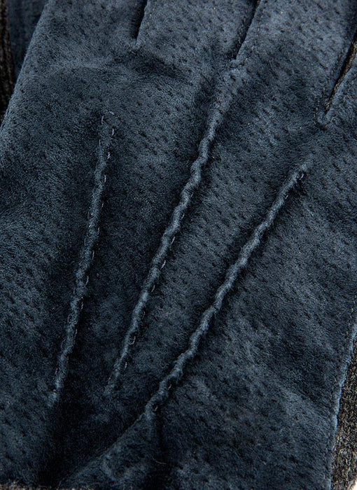 Men's Three Point Fleece Lined Suede Gloves Navy back hand
