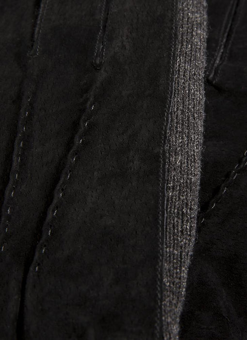 Men's Three Point Fleece Lined Suede Gloves Black Charcoal closeup