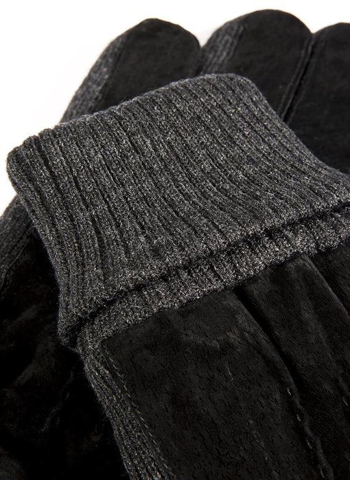 Men's Three Point Fleece Lined Suede Gloves Black Charcoal cuff