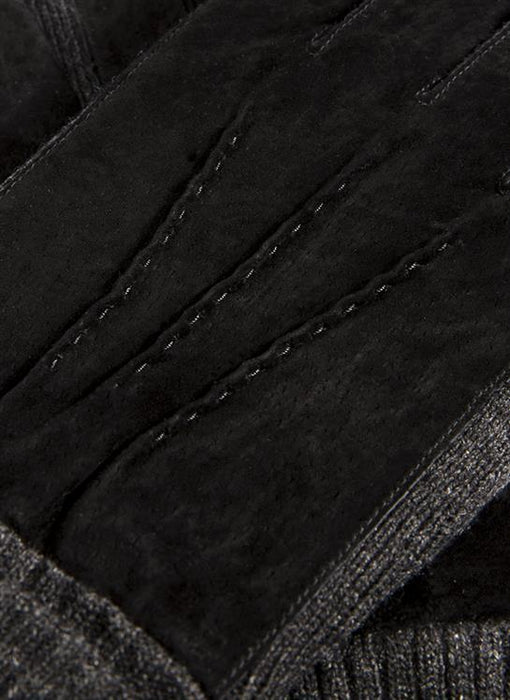 Men's Three Point Fleece Lined Suede Gloves Black Charcoal back hand