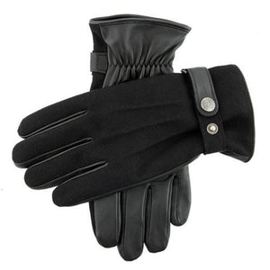 Men's Three-Point Fleece-Lined Flannel and Leather Gloves