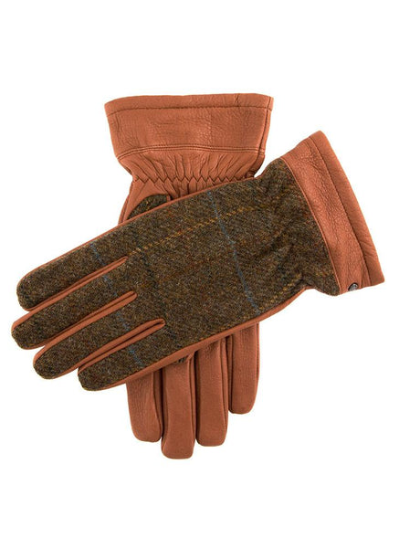 Men's Cashmere-Lined Abraham Moon Tweed and Deerskin Leather Gloves