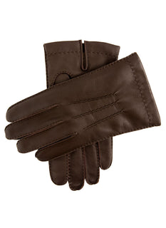 Men's Touchscreen Handsewn Three-Point Cashmere-Lined Leather Gloves