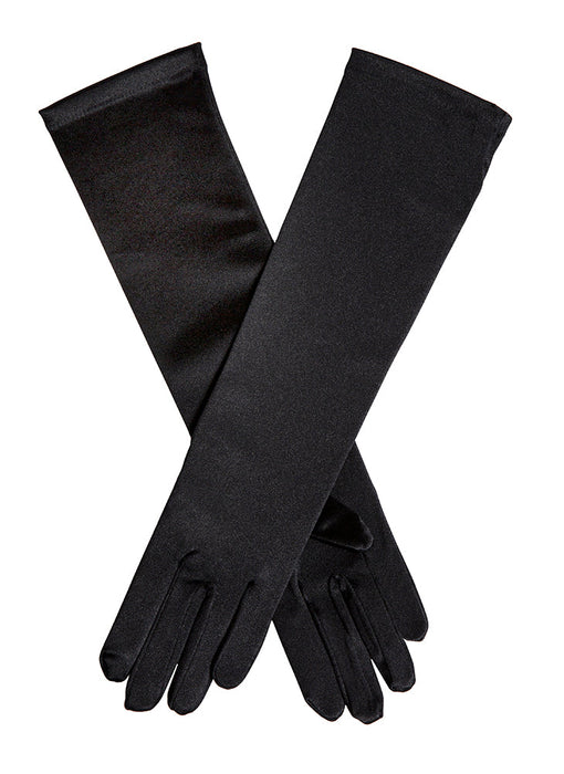 Women's Long Below-Elbow Satin Gloves in Black