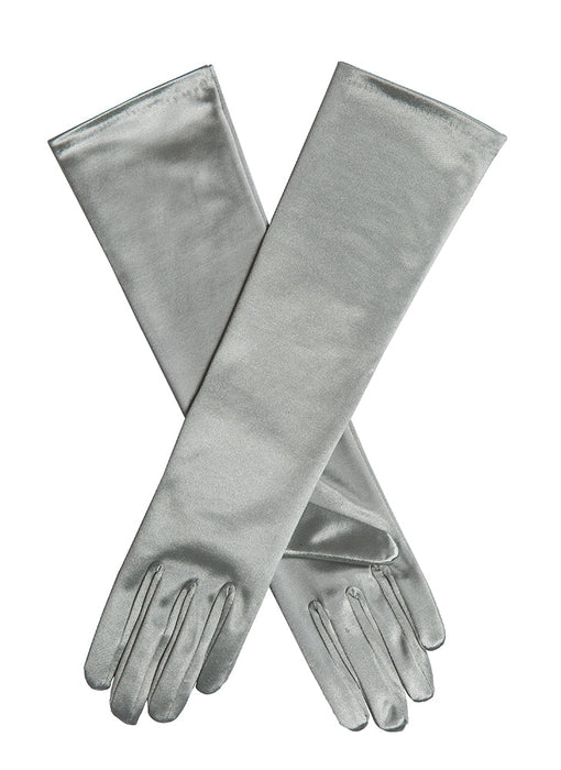 Women's Long Below-Elbow Satin Gloves in silver