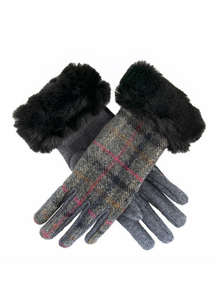 Women's Abraham Moon Tweed Gloves with Faux Fur Cuffs