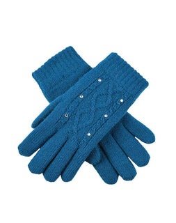 Women’s Cable Knit Gloves with Rhinestones
