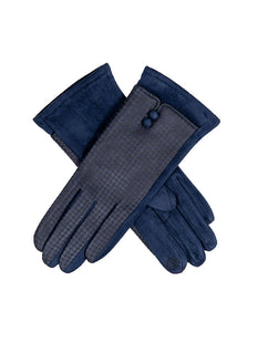 Women’s Touchscreen Velour-Lined Faux Suede Gloves with Dogtooth Print
