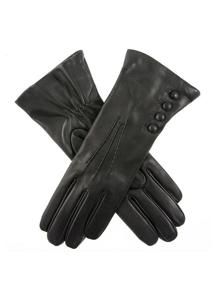 Women's Three-Point Cashmere-Lined Leather Gloves with Buttons