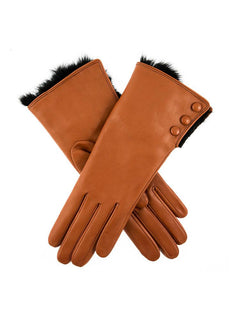 Women's Wool-Lined Leather Gloves with Fur Cuffs