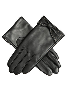 Women’s Touchscreen Leather Gloves with Bow