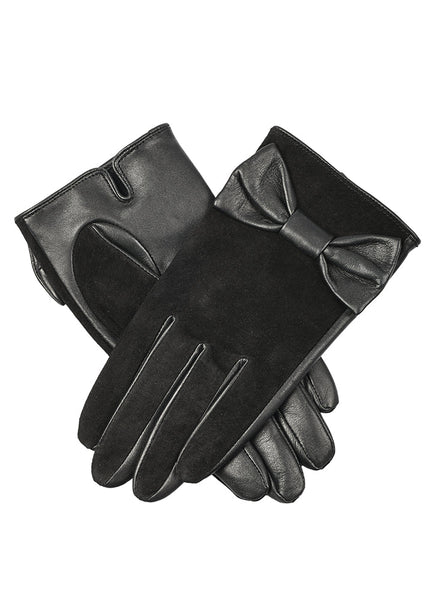 Women’s Touchscreen Suede and Leather Gloves with Bow