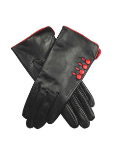 Women’s Leather Gloves with Contrast Button and Trim