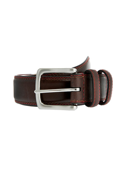 Men's Lined Leather Belt with Contrast Stitching