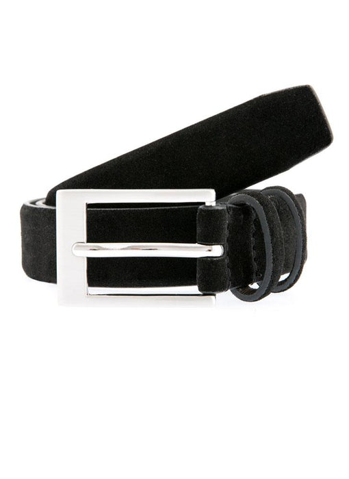 Men's twin loop black suede belt with chrome buckle