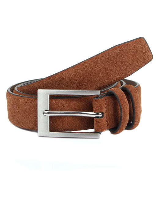 Men's twin loop tan suede belt with chrome buckle