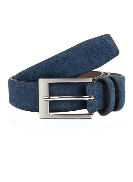 Men's twin loop blue suede belt with chrome buckle